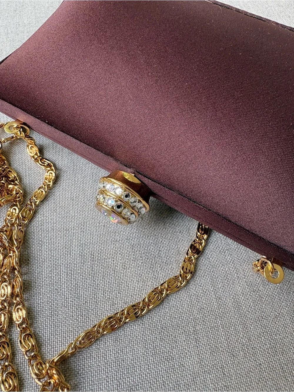 Carlo Fellini Brown Satin Evening Clutch with Gold Chain